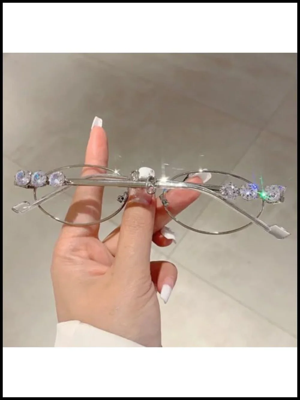 Oval Rhinestone Sunglasses Metal Frame Retro Fashion Punk UV400 Protection
